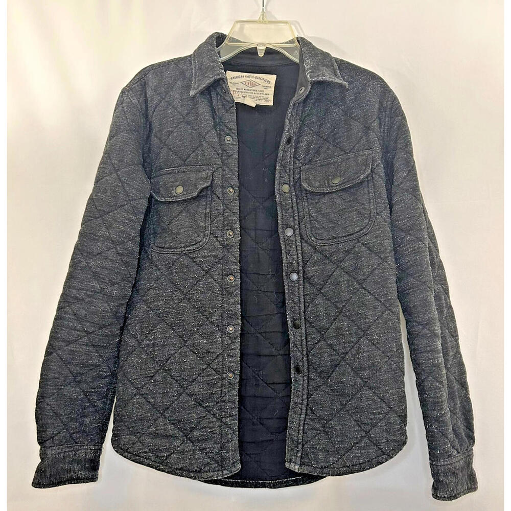 American Eagle Outfitters Jacket Size XS Distressed Quilted Snap Down Dark Gray